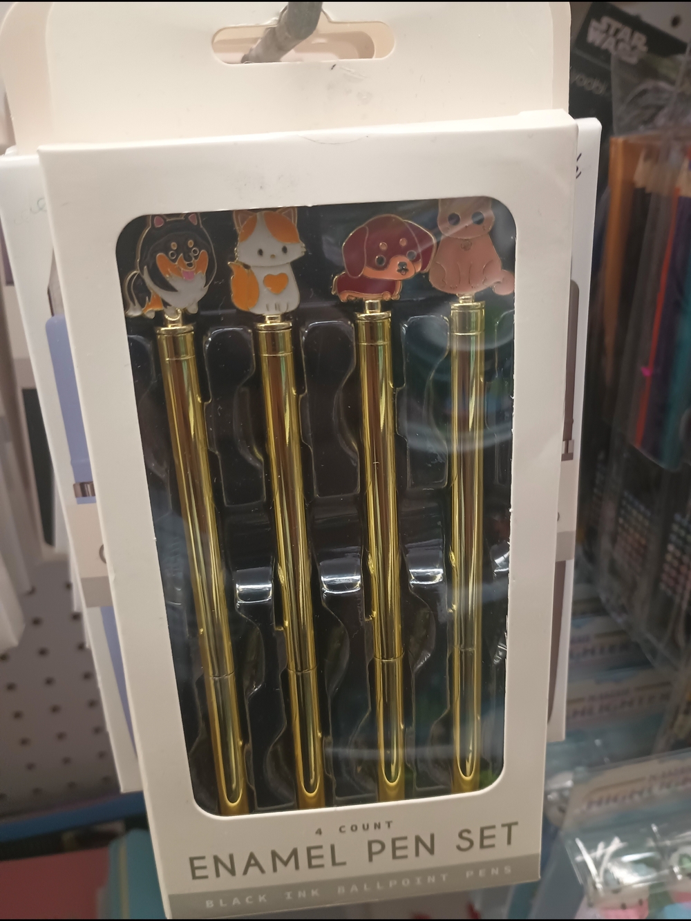 Enamel Pen Set - Gold with Cute Animal Charms